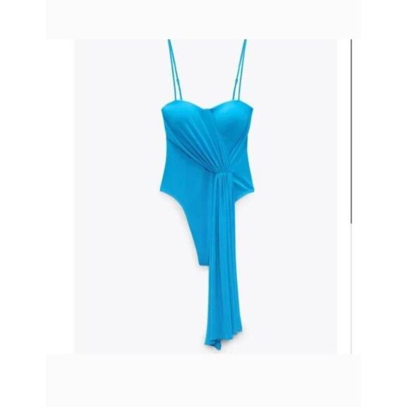 Zara new with tags draped blue bodysuit latge mix and match formal occasion wear - Picture 3 of 7